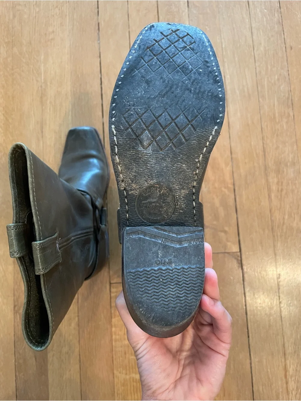 Vintage Green Frye Leather Harness Boots - Picture 8 of 9